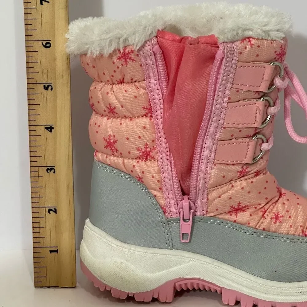 Apakowa Kids Pink and Gray Snow Boots | Little Girl Size 25 (8.5/9)